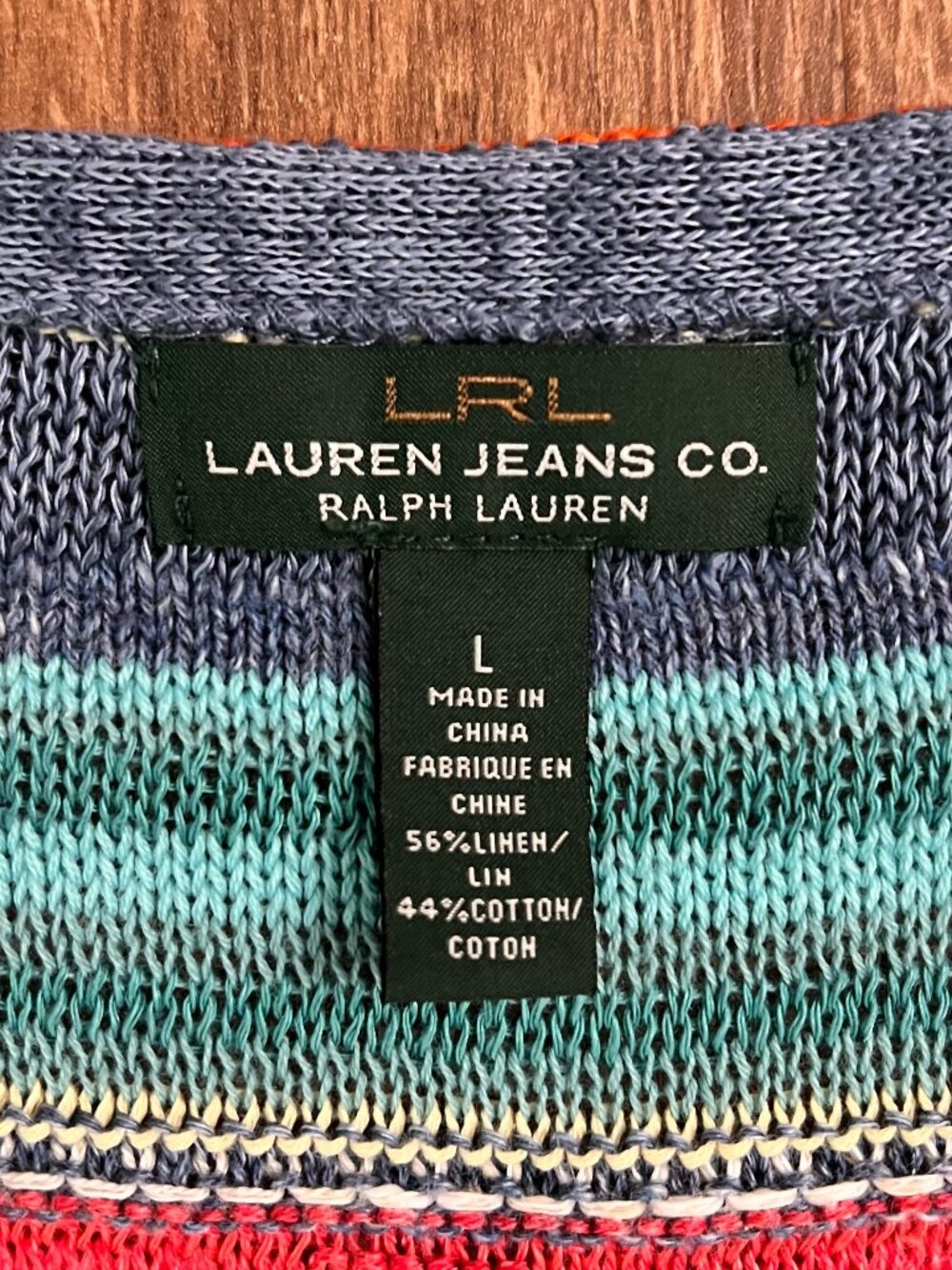 Ralph Lauren LRL Stripe Southwestern Linen Blend Sweater Sz L - Picture 4 of 8
